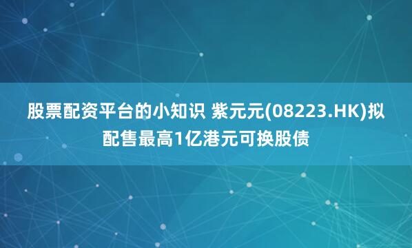 股票配资平台的小知识 紫元元(08223.HK)拟配售最高1亿港元可换股债