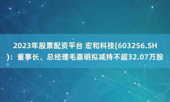 2023年股票配资平台 宏和科技(603256.SH)：董事长、总经理毛嘉明拟减持不超32.07万股